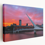 Abstract cityscape of Buenos Aires in muted gray and blue tones on stretched canvas, ideal for kitchen wall art.