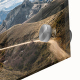 Large abstract depiction of an Argentinian landscape in muted earth tones on acrylic glass, ideal for dining room art.