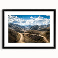 Extra large abstract art print of a colorful, textured Argentine landscape on a black framed canvas.