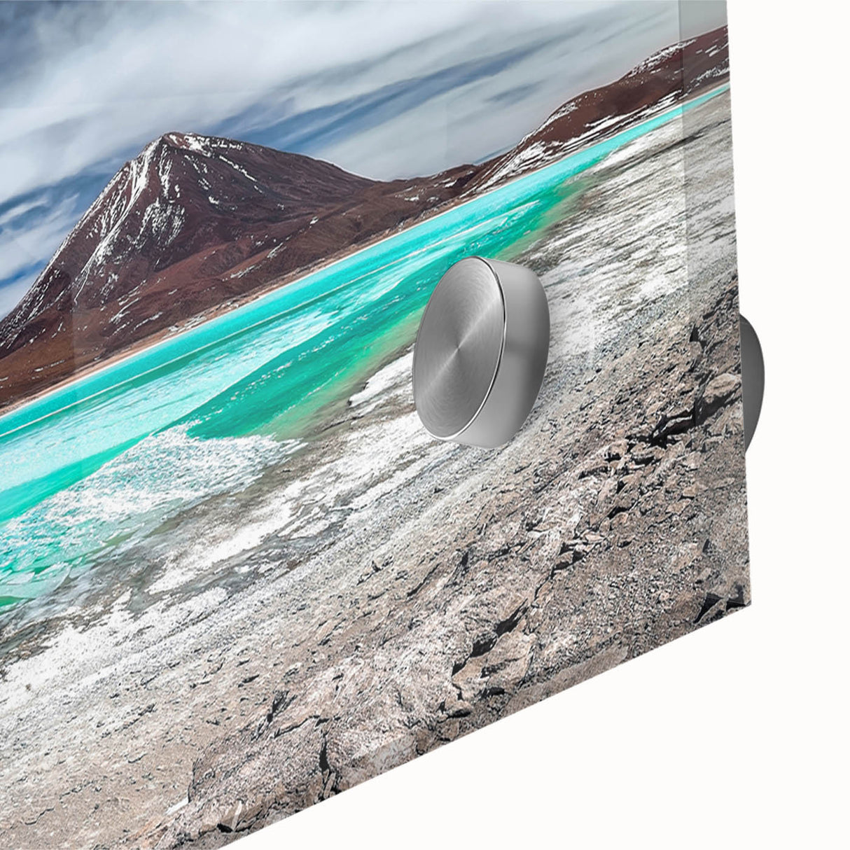 Large abstract wall art of South American scenery in mid-century modernist style on acrylic glass.