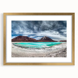 Extra large abstract art print depicting textured scenery of South America in muted earth tones on a gold-framed canvas.