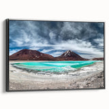 Black and white framed canvas of a Bolivian landscape, ideal for bedroom wall decor.