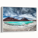 Vintage poster art depicting a colorful Bolivian landscape on a large framed canvas, ideal for living room decor.