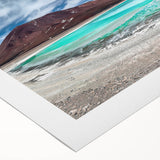 Art deco poster of a Bolivian landscape in muted earth tones on rolled canvas, suitable for dining room decor.