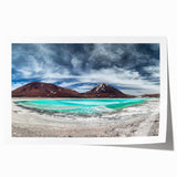 Rolled canvas print of a Bolivian landscape featuring a floral foreground in vibrant colors, ideal for art wall dining room.