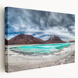 Side view of a stretched canvas featuring a Bolivian landscape in earth tones, ideal for kitchen wall art.