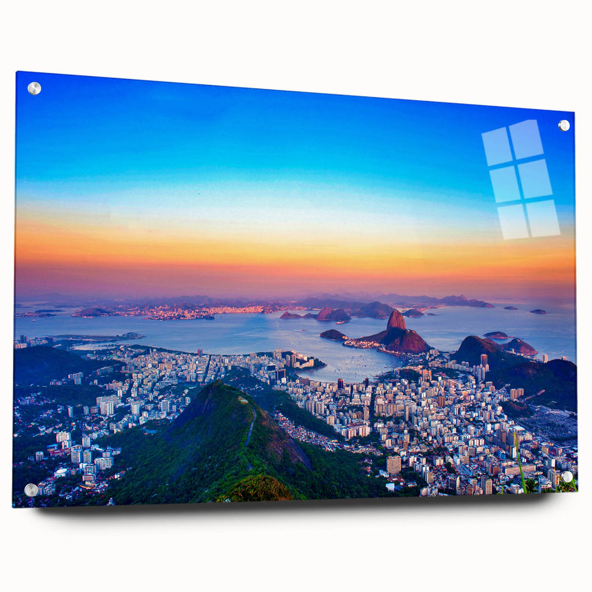 Large abstract wall art depicting a vibrant South American scenery on acrylic glass, ideal for dining room decor.