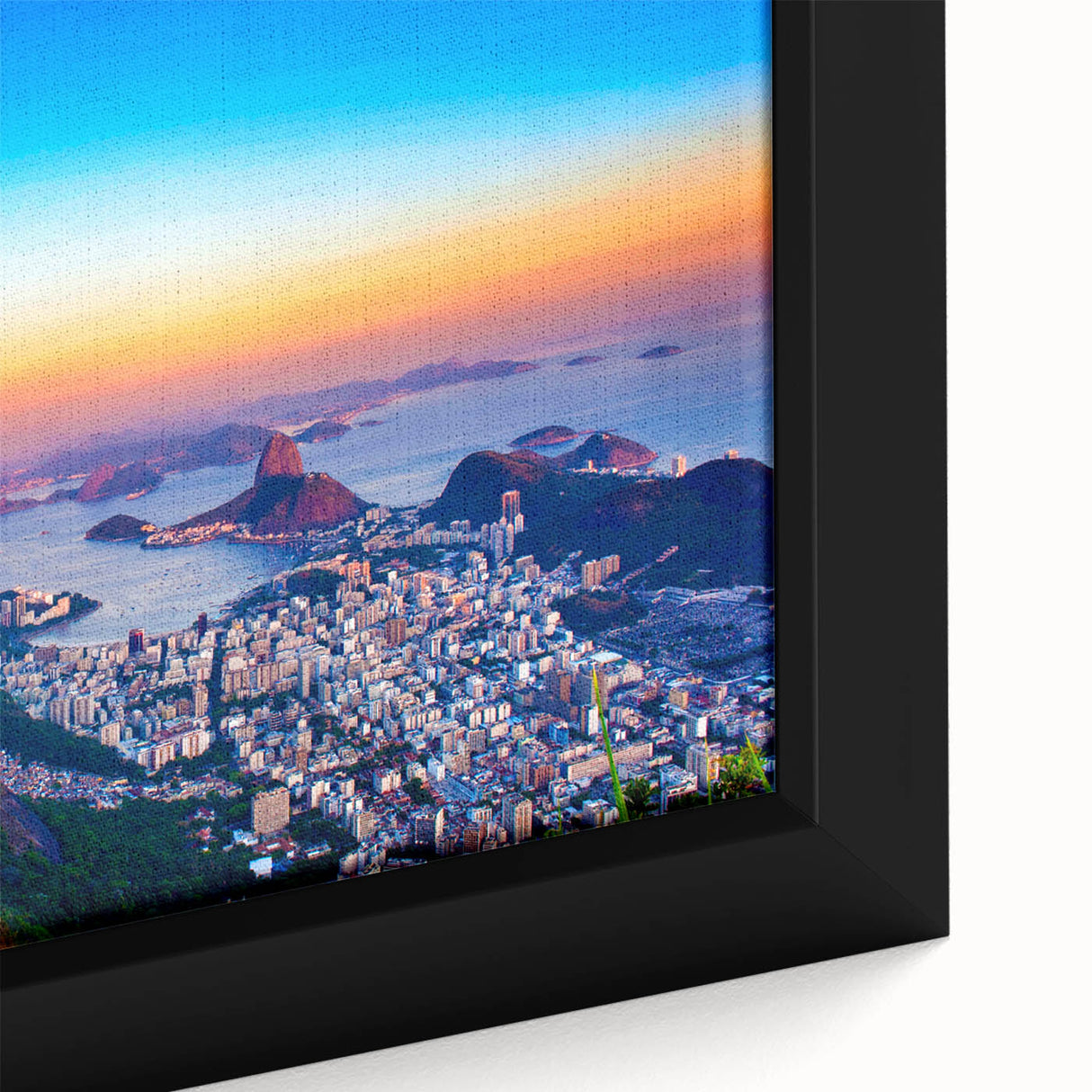 Framed canvas featuring a textured depiction of a Brazilian landscape in vibrant, colorful art tones.