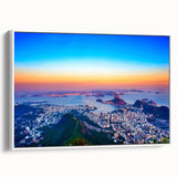 Vintage poster art of a Brazilian landscape on framed canvas, featuring vibrant colors, ideal for living room decor.