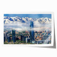 Rolled canvas print of Santiago skyline with soft pastel hues, ideal for art wall dining room.