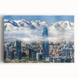 Black and white large art print of Santiago, Chile skyline on stretched canvas, suitable for kitchen wall art.