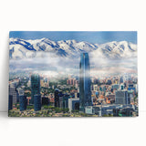 Black and white stretched canvas of Santiago, Chile skyline, ideal for kitchen wall art or bedroom ambiance.