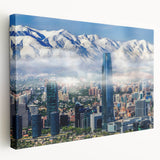 Large canvas print of Santiago skyline in muted earth tones, ideal for kitchen wall art.