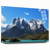 Acrylic glass print of a large abstract depiction of a Chilean landscape, using muted earth tones.