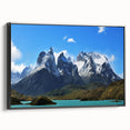 Black and white landscape art painting of Chilean scenery on framed canvas, suitable for bedroom decor.
