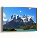 Landscape painting of a Chilean scenery on a framed canvas, featuring muted earth tones, ideal for bedroom wall art.