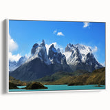 Vintage poster art of a South American Chilean landscape on a framed canvas, featuring colorful imagery.