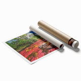 Extra-large rolled print of a Colombian landscape with vivid floral elements.