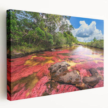 Large canvas print of a scenic Colombian landscape in vibrant green and blue tones, ideal for kitchen wall art.