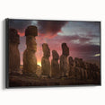 Black and white framed canvas of Easter Island landscape, ideal for bedroom wall art.