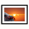 Extra large, textured abstract art print featuring vivid colors of the Galapagos scenery on a framed black mat.