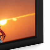 Framed canvas featuring a textured black wall art of Galapagos scenery with vibrant color accents.