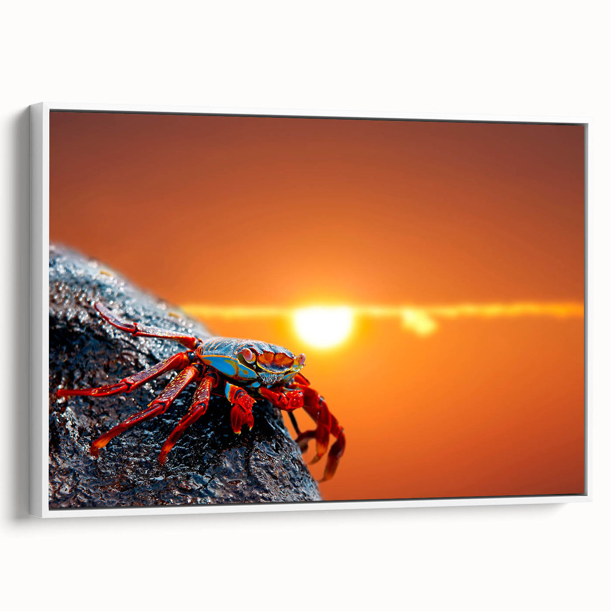 Vintage poster art of Galapagos scenery in vibrant colors on extra large framed canvas, ideal for living room decor.