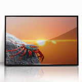 Large abstract wall art depicting a Galapagos scenery in muted earth tones on a framed acrylic.