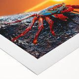 Art deco poster of Galapagos scenery on rolled canvas, featuring muted earth tones, ideal for dining room wall art.