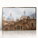 Mid-century modernist acrylic print of a South American landscape, in gold frame, suitable for nursery wall decor.