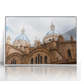 Art deco poster of Ecuador scenery in muted earth tones on white framed acrylic, ideal for modern nursery wall decor.