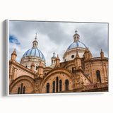 Vintage poster art of Ecuadorian scenery on extra large framed canvas, featuring vibrant colors against a black background.