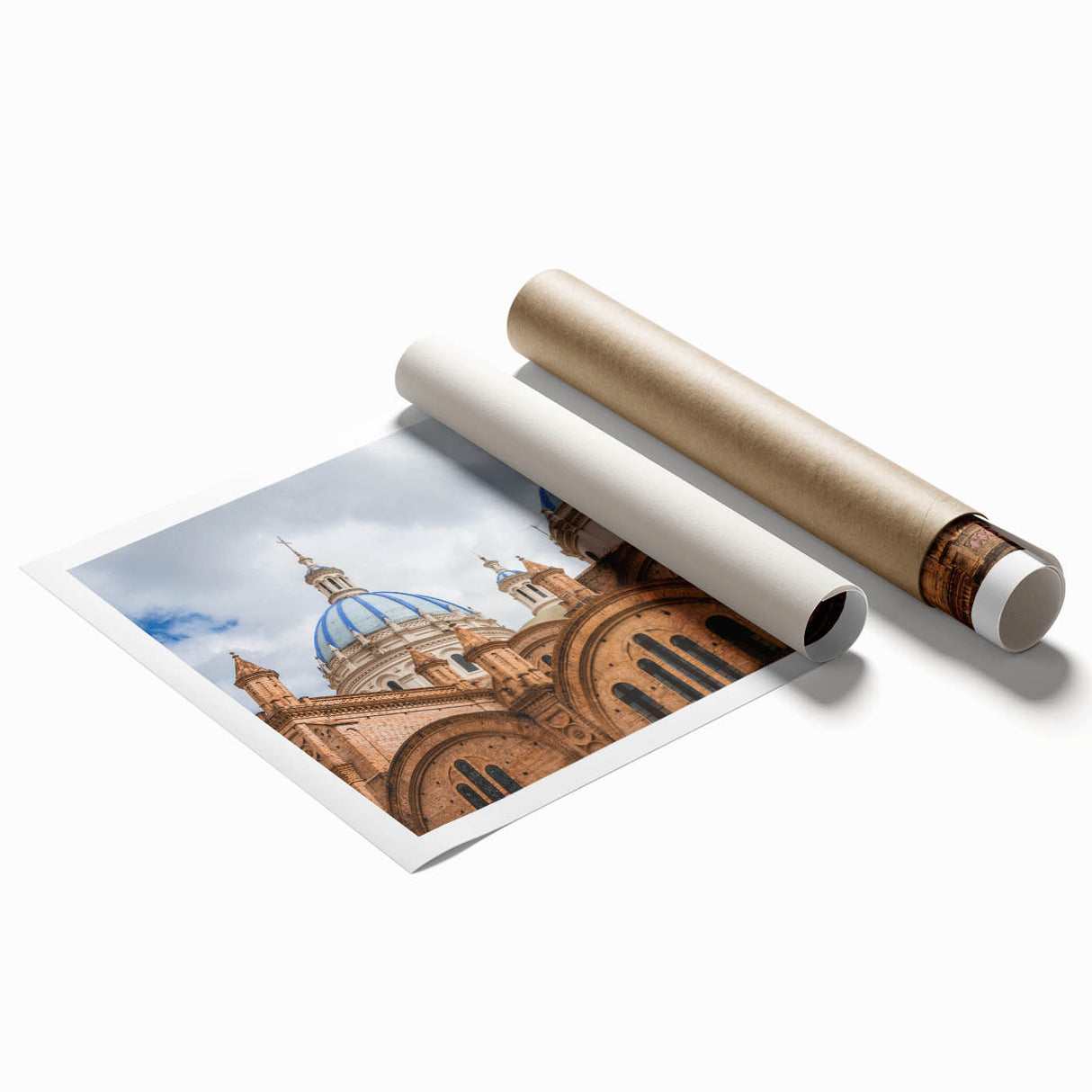 Extra large rolled print of an Ecuadorian landscape featuring vibrant floral elements, ideal for classy bathroom wall art.