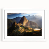 Abstract art print of a Peruvian landscape in muted earth tones on a white-framed mat.