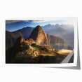 Extra large rolled print depicting a scenic view of Machu Picchu in soft earth tones, ideal for dining room wall art.