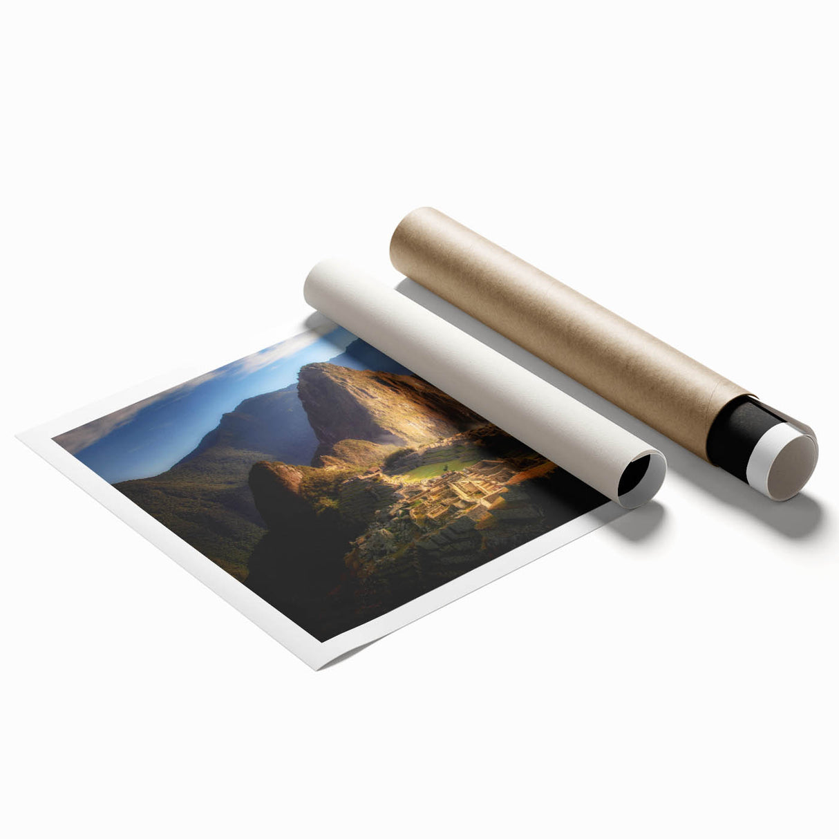 Extra large rolled print of a Peruvian landscape with vibrant floral elements, ideal for classy bathroom wall art.