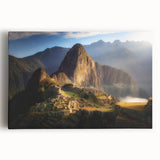 Black and white stretched canvas of a scenic Peruvian landscape, ideal for kitchen wall art.