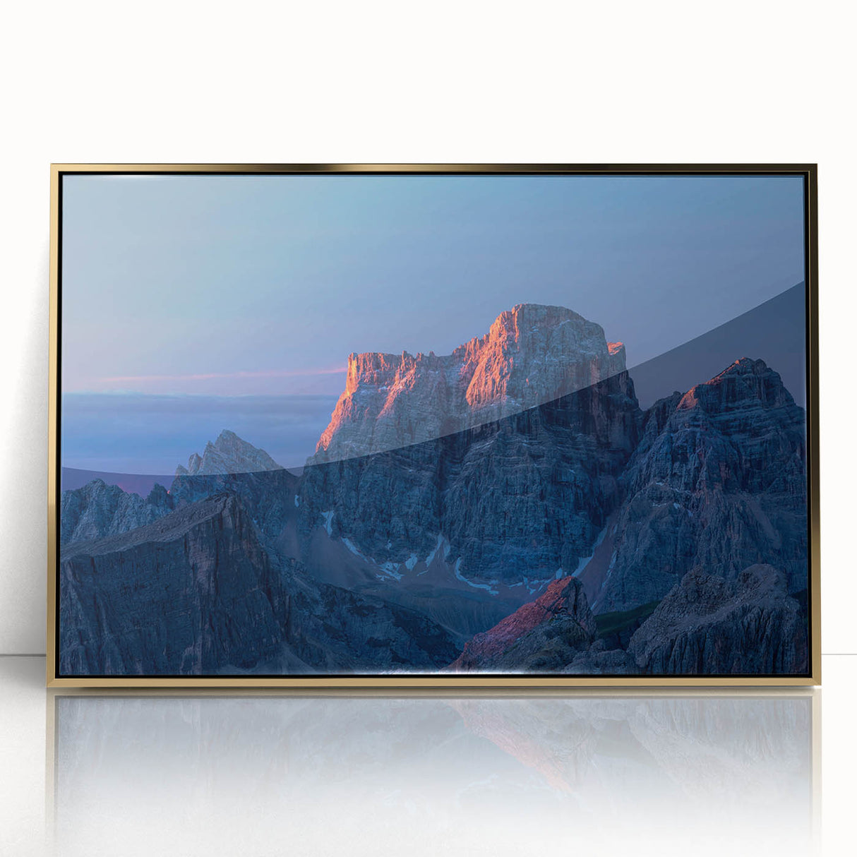Large art print of a Venezuelan landscape, with earthy and gold tones on a framed acrylic.