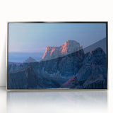 Mid-century modernist art depicting a Venezuelan landscape, in soft earth tones on a silver-framed acrylic print.