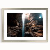 Textured abstract art print of Alabama scenery in muted earth tones on a framed silver mat, suitable for bedroom decor.