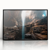 Large abstract wall art depicting a stylized Alabama landscape in vibrant colors, framed in black acrylic.