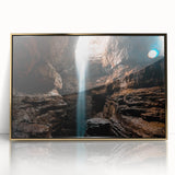 Large art print of an Alabama landscape in gold and green hues on a framed acrylic, in mid-century modernist style.