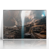 Art deco poster of Alabama scenery in muted green and blue tones, framed acrylic, ideal for modern nursery wall art.