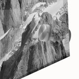 Mid-century modernist large abstract wall art of Denali, Alaska in cool blue tones on acrylic glass.