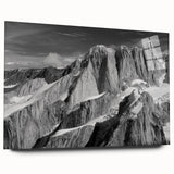 Large abstract depiction of Denali, Alaska in muted earth tones on acrylic glass, ideal for bedroom or dining room art.