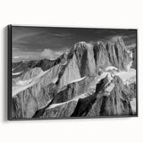 Black and white framed canvas of Denali, Alaska landscape, ideal for bedroom wall art.