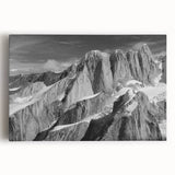 Black and white photograph of Denali mountain on stretched canvas, ideal for kitchen wall art.