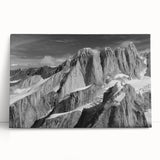 Black and white photo of Denali, Alaska on stretched canvas, ideal for kitchen wall art or bedroom decor.