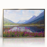 Large art print of a serene Alaskan landscape in soft pastel hues on a framed acrylic, suitable for modern nursery decor.