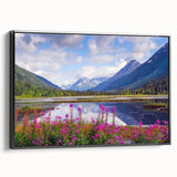 Black and white framed canvas depicting a serene Alaskan landscape, ideal for bedroom wall decor.